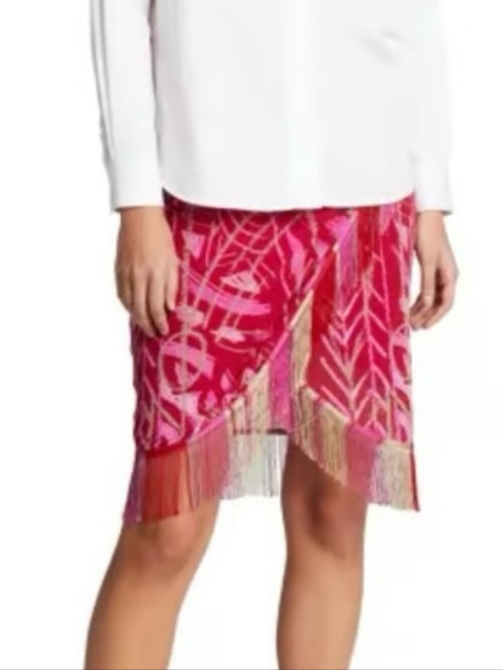 FUZZI  NWT Faux Wrap Fringe Pink Skirt XL